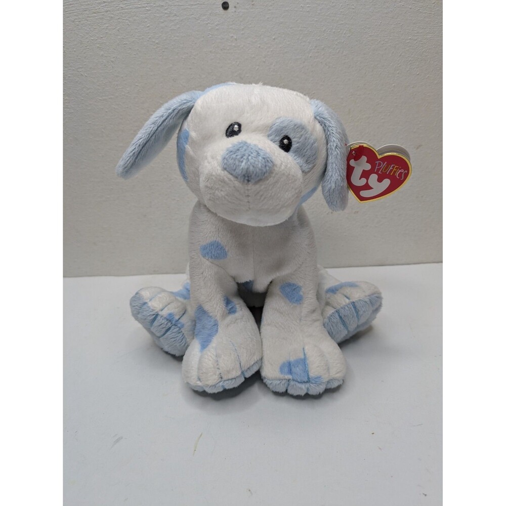 Ty Pluffies Baby Pups 2016 Blue White Spotted Puppy Dog Lovey Plush With Tag